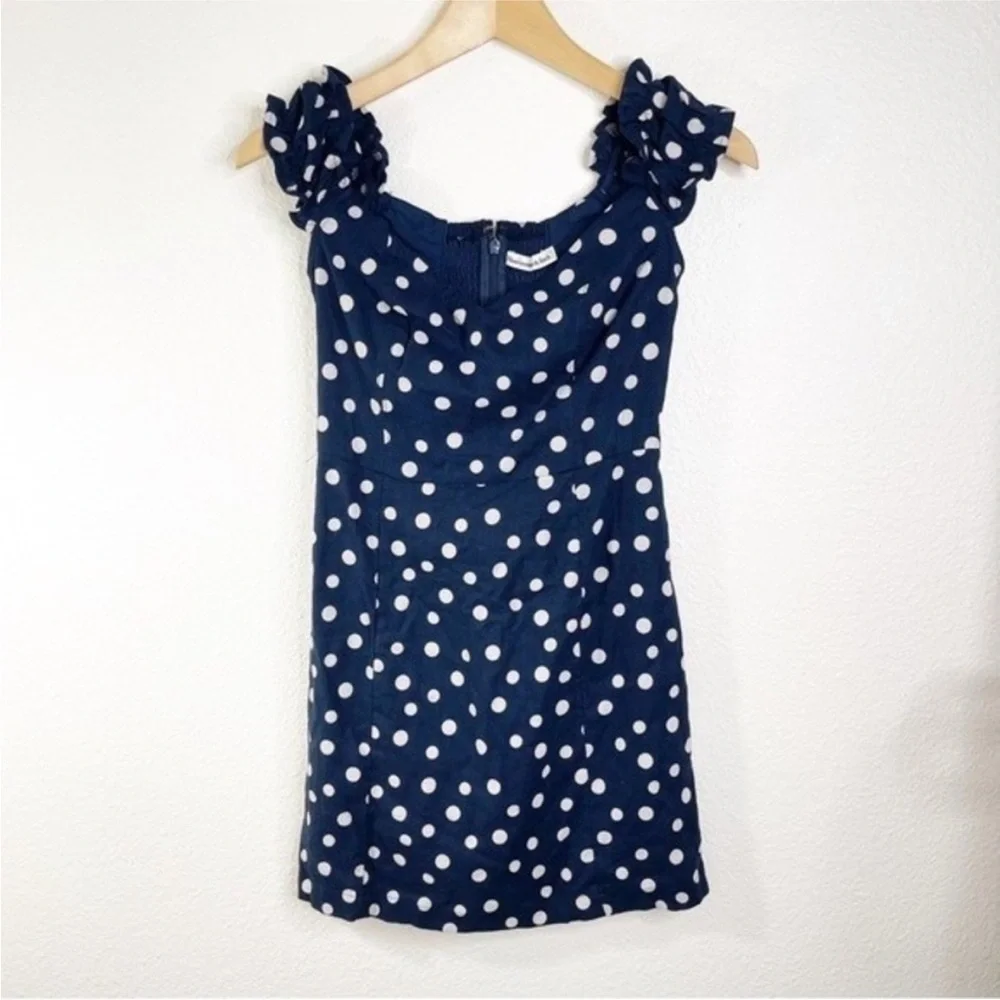 Abercrombie & Fitch Navy Polka Dot Linen Mini Dress - Picture 2 of 6